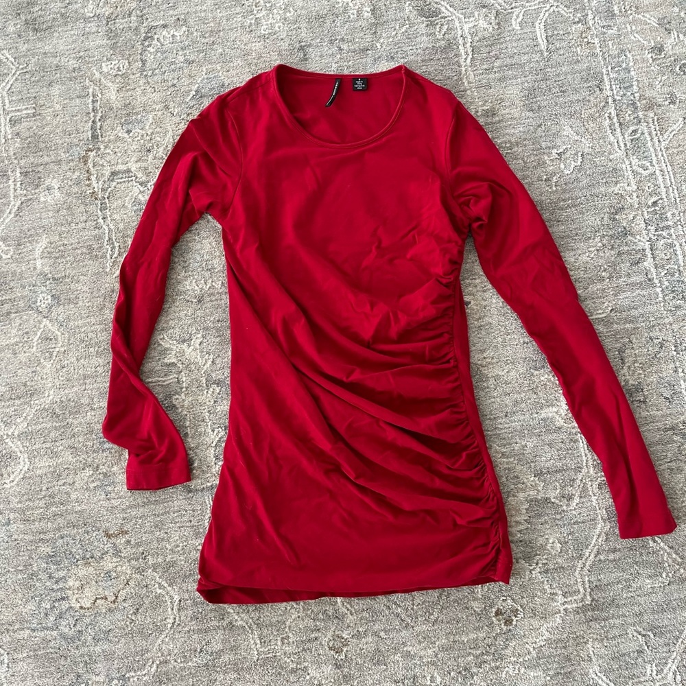 Isda & Co Long Sleeve Ruched Top Scoop Neck Tunic Stretch Red S/small